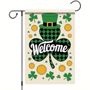 Imagem de Starlit Patio Bandeira de jardim do dia de São Patrício 30,5 x 45,7 cm, dupla face, trevo, trevo, bolinhas, bem-vindo, feriado, bandeira para quintal para o dia de São Patrício, primavera, exterior,