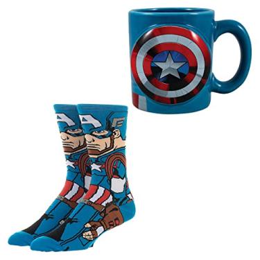 Imagem de Bioworld Conjunto de canecas e meias do Capitão América da Marvel