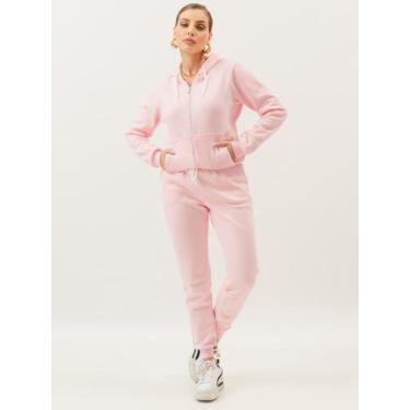 Imagem de Conjunto Moletom Feminino Roupas De Frio Feminina Blusa Canguru Zíper 