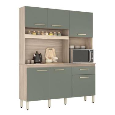 Imagem de Armário Cozinha Compacta Pequena C/ Balcão 6 Portas 1 Gaveta Pés C/ Re