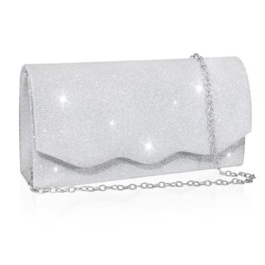 Imagem de Toptime Bolsa feminina de noite, bolsa de mão formal prateada com corrente transversal, bolsa com glitter para casamento, Prata - 2, Small