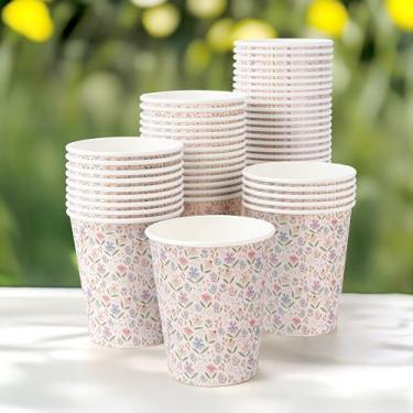 Imagem de Cheerland Copos de papel florais de 355 ml, copos descartáveis com tema de fada, lembrancinhas de festa da floresta, tema de jardim, utensílios de mesa, chá de bebê, meninas, suprimentos de festa de