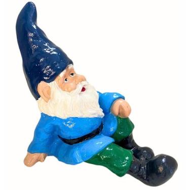 Imagem de Escultura De Jardim Gnomo Sentado Em Resina Anão - LZ Decorações, Azul