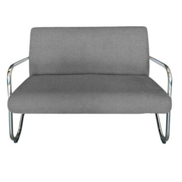 Imagem de Namoradeira Decorativa Bela Linho Cinza Braço Cromado - Mansão Decor