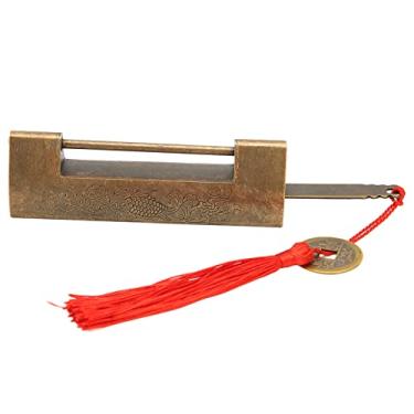 Imagem de Cadeado de peixe auspicioso QANYEGN, fechadura e chave antigas chinesas, cadeado antigo para gaveta de caixa de joias, armário (Bronzer)