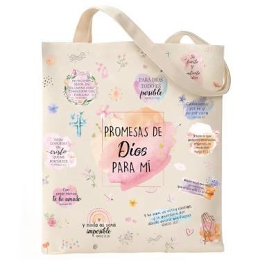 Imagem de VeloKomo Sacola Bíblia Cristã - Bolsas femininas de lona para crentes Espanhol Promesas De Dios Para Mí Regalos Cristianos Versículos Bíblicos En Español Versículos Inspirational Verse Totes Bolsas de