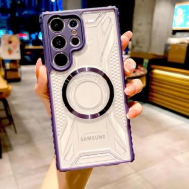 Imagem de HPQWN Para Samsung S24 Ultra Luxury Shockproof Transparente Wireless Charge Case Capa Magnética (Para Samsung S24 Ultra/Roxo Escuro)