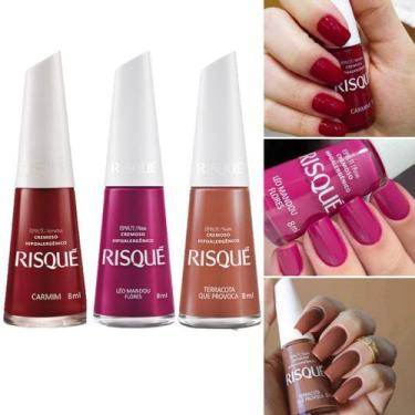 Imagem de Kit 5 Esmaltes Escuros Risque Vermelho Preto Marrom Rosa - Risqué, 3: 