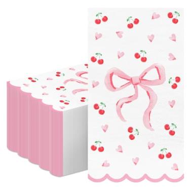 Imagem de FYSUIMU 50 pçs guardanapo rosa cereja hóspedes coquete laço cerejas guardanapo de papel descartável jantar toalha de mão para casa cozinha banheiro artigos de festa