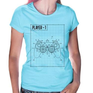 Imagem de Baby Look Player 1 Controle Joystick - Foca na Moda, Azul bebê, GGG