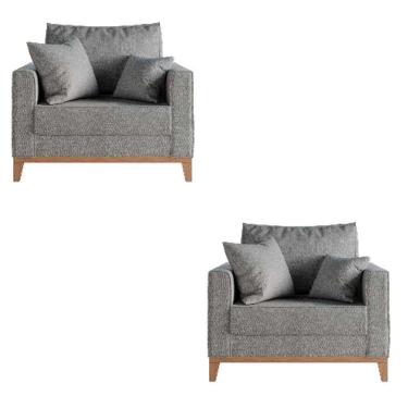 Imagem de Kit 2 Poltrona Beny Pés E Base Em Madeira Linho Cinza - Fm