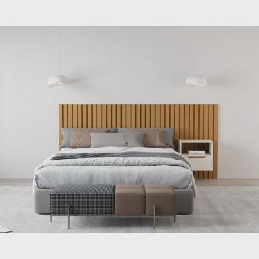 Imagem de Cabeceira Ripada Maracá Queen 215cm mdf/mdp com 1 Mesa de Cabeceira Jatobá