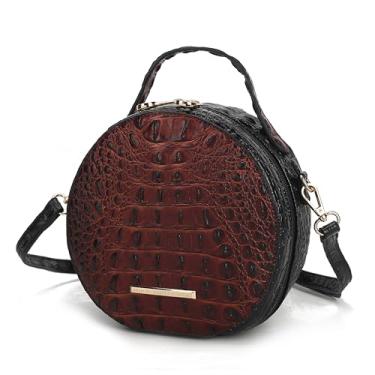 Imagem de MKF Collection Bolsa transversal circular para mulheres, bolsa de couro vegano de crocodilo bolsa de ombro redonda bolsa mensageiro por Mia K, Conhaque Ynnari