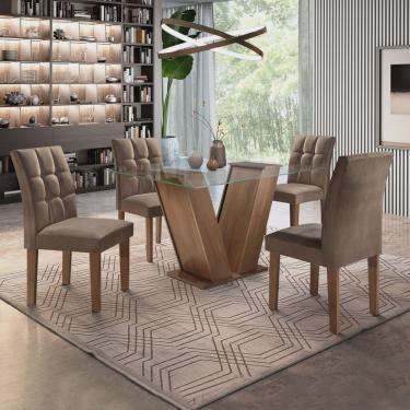 Imagem de Conjunto Sala de Jantar Mesa Classic Tampo de Vidro 4 Cadeiras Vitória Cel Móveis Chocolate