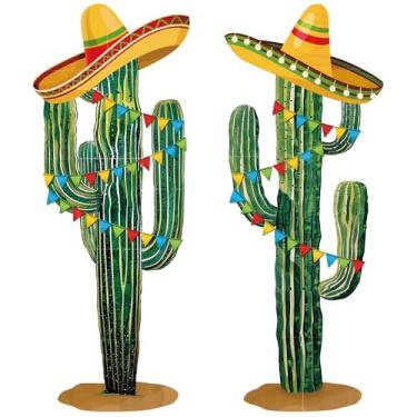 Imagem de Janlaugh 2 peças 1,8 m grande mexicano festa cacto decoração de parede recortes de cactos articulados adesivos de parede adesivos de parede adesivos com chapéu boêmio verde botânico cacto decorações
