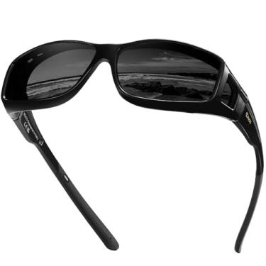 Imagem de DUCO Óculos de sol Fit Over para homens e mulheres, lentes polarizadas com proteção UV400, óculos de sol grandes DC8968, Armação preta, lente cinza, common