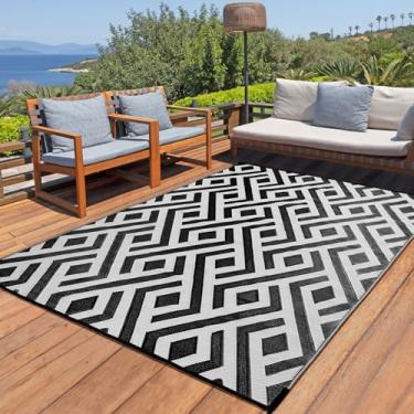 Imagem de Terrug Tapete de exterior impermeável 1,8 x 2,5 m, tapete de plástico dobrável para exterior, tapete de pátio reversível UV, tapete para área externa para acampamento, trailer, varanda, quintal,