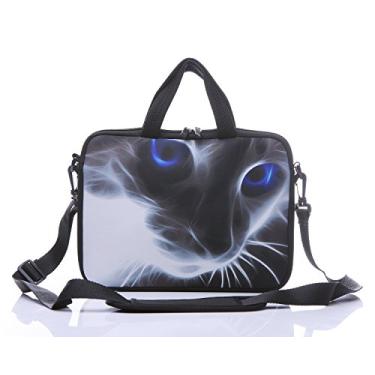 Imagem de Bolsa de neoprene para laptop de 27,9 cm a 12 polegadas com alça de ombro para Ultrabook/Acer/Asus/Dell/HP/Toshiba/Lenovo/Chromebook de 11 a 12 polegadas, Gato cinza com olhos azuis, 11.6 Inch/12