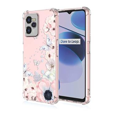 Imagem de RRXSYXL Capa para Oppo Realme C35, Capa Realme Narzo 50A Prime com estampa floral transparente, capa macia à prova de choque para Oppo Realme C35, Realme Narzo 50A Prime, borboletas de flores rosa