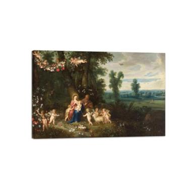 Imagem de Pinturas a óleo religiosas - Imagem famosa em tela - Impressão giclée de reprodução em tela - Sagrada Família e Anjos - Pôster clássico pronto para pendurar tela embrulhada 30 x 45 cm 12 x 18 pol