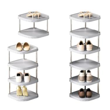 Imagem de Mooisco Sapateira vertical de 6 níveis, ajustável, prateleira de armazenamento, durável, canto estreito, armazenamento para entrada, armário, quarto, sala de estar, cozinha, banheiro, cinza