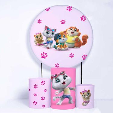 Imagem de Kit Painel de Festa Redondo de 1,80m e Trio de Cilindros 44 Gatos- Fera Print