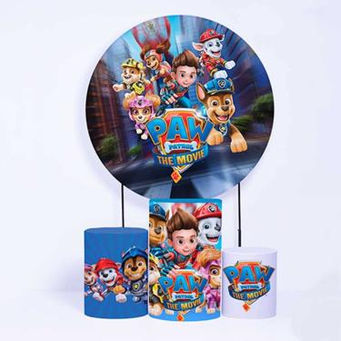 Imagem de Kit Painel de Festa Redondo de 1,30m e Trio de Cilindros Patrulha Canina - Fera Print