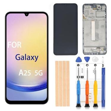 Imagem de Pishzeo Digitalizador LCD Amoled original de 6,5 polegadas para substituição de tela Samsung Galaxy A25 5G SM-A256U1, A256E, A256B/DS Touch Display, digitalizador Full HD (com moldura preta)