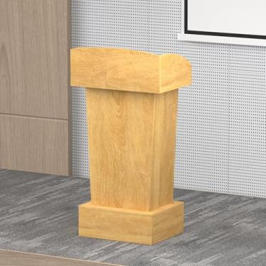 Imagem de Xibolai Suporte de pódio de madeira de carvalho cor de carvalho 16 mm design elegante com armazenamento púlpito de madeira para restaurantes, igrejas, seminários e escolas