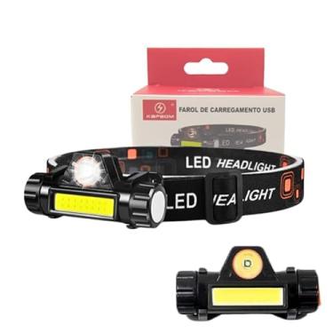 Imagem de Lanterna de Cabeça LED, Farol XPE+COB, Recarregável USB, com Cinta Ajustável e Base Magnética