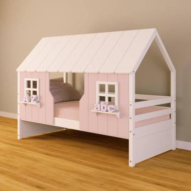 Imagem de Cama Casinha Encantada Madeira Maciça Rosa/ Branco Housin