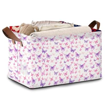 Imagem de Cesta de armazenamento retangular, cestas organizadoras, prateleiras, armações de metal, dobrável, cesto organizador de brinquedos para roupas, presentes para escritório em casa (borboleta roxa)