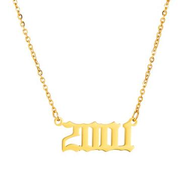 Imagem de Colar de anos de nascimento, colar com pingente com número de ano inicial pingente de amizade, antigo inglês árabe, masculino, colar de aço inoxidável, joia para mulheres e meninas Dourado