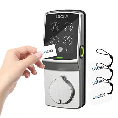 Imagem de Lockly Fechadura PGD728FC Secure Plus com cartões RFID, fechadura inteligente buletooth para entrada sem chave, fechadura de porta com impressão digital, teclado digital (níquel acetinado)