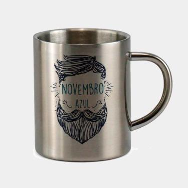 Imagem de Caneca de Inox Premium Prateada 400ml Novembro Azul Rosto Barba - Cria