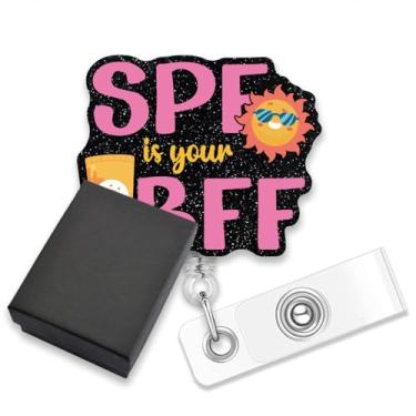 Imagem de AGMDESIGN SPF is Your BFF Carretel de crachá engraçado para mulheres terapeutas de pele, porta-identidade retrátil para dermatologistas esteticistas profissionais de cuidados com a pele, presentes