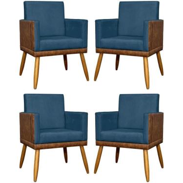 Imagem de Kit 4 Poltronas Modernas Lis Corino e Pé 30cm - Marrom Suede