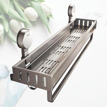 Imagem de Prateleiras Flutuantes Para Conjunto De Parede, Com Estrutura De Metal E Toalheiro E 6 Toalheiros, Prateleira De Banheiro Com Ventosa Para Quarto, Sala De Estar, One Color, 30cm/11.81inch