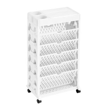 Imagem de AGTEK Carrinho utilitário com rodinhas de 5 camadas, fileira dupla, carrinho de livros com rodas, carrinho de livros de escritório com prateleira divisória superior para organizar livros e suprimentos