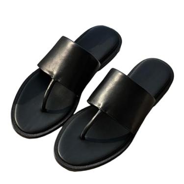 Imagem de Archicolor Sapatos femininos minimalistas Smmer sandálias francesas retrô crina de cavalo de couro genuíno chinelos femininos, Balck, 34