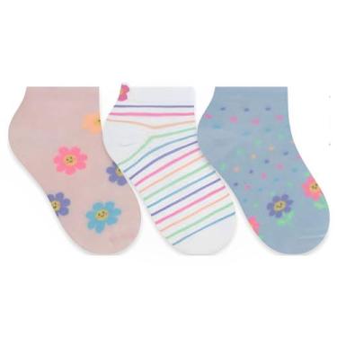 Imagem de Kit Meia 3 Pares Cano Médio Florzinha Infantil Selene