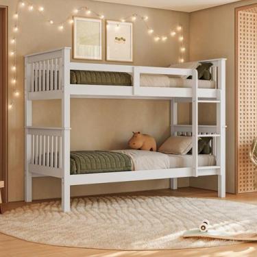 Imagem de Beliche Solteiro Madeir Maciça Reforçada Com Grade e Escada - Woodstor