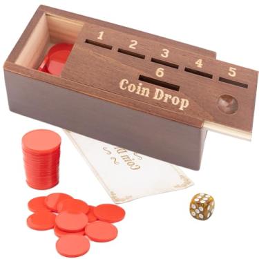Imagem de WodGod Coin Drop Game for 2-6 Players,Penny Game Contains 50 Coins,Wooden Game Box and 1 Dice,Coin Game,a Fun Board Game to Interact with Family and Friends