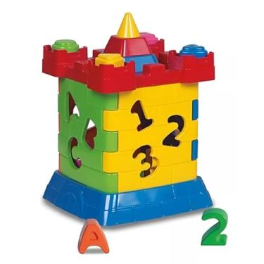 Imagem de Castelinho Educativo com Blocos de Encaixe, Brinquedo de Encaixar Formas Geométricas, Letras e Números, Multicolorido, para Bebês e Crianças Pequenas
