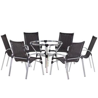 Imagem de 6 Cadeiras Emily e Mesa Adaptada em Alumínio com Tampo Trama