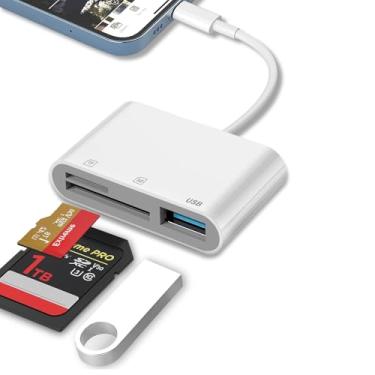Imagem de Leitor de cartão SD para iPhone 15/16/iPad/MacBook - Adaptador de leitor de cartão de memória de porta dupla USBC, compatível com câmeras digitais Canon/Nikon/Sony/Kodak, SD/MicroSD, Plug & Play (não