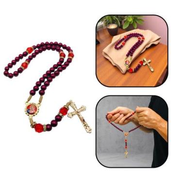 Imagem de Terço Sagrado Coração de Maria Pérola Vermelha Strass - FORNECEDOR 6