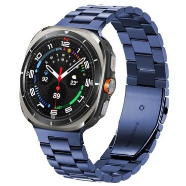 Imagem de SPINYE Pulseiras de relógio compatíveis com Samsung Galaxy Watch Ultra de 47 mm 2025/2024, de aço inoxidável sólido, sem lacunas, para Galaxy Watch Ultra 2/Ultra de 47 mm e homens, azul