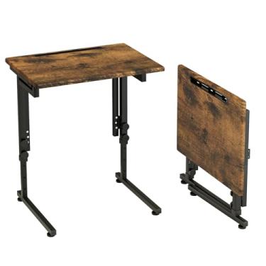 Imagem de Fleecy day Bandeja de TV dobrável ajustável, mesa de jantar pequena dobrável em forma de C para comer, deslizante ajustável de 6 alturas sob o lado do sofá com parte superior de MDF resistente, sem