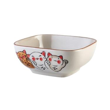 Imagem de Tigela de arroz misturada em estilo japonês para uso doméstico quadrado cor requintada requintada e fofa - gato grande da sorte